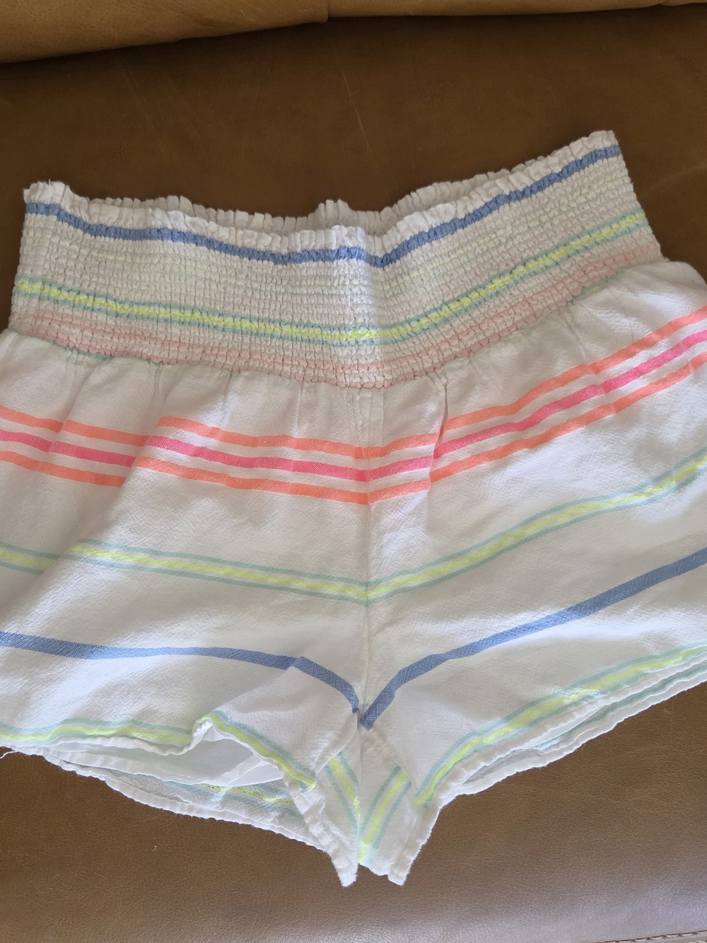 Vineyard Vines White High Waist Shorts with Pastel Stripes